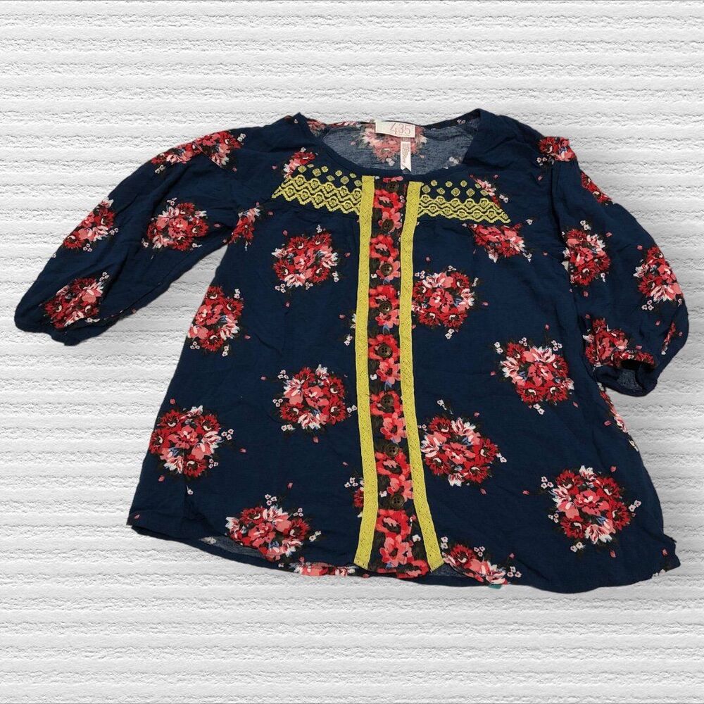 Matilda Jane 435 Size 10 Navy Blocking Day Floral Top Make Believe Button Front